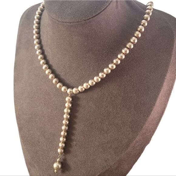 Vintage Sterling Silver Round 6.1mm Bead 17" "Y" Necklace - Picture 1 of 7